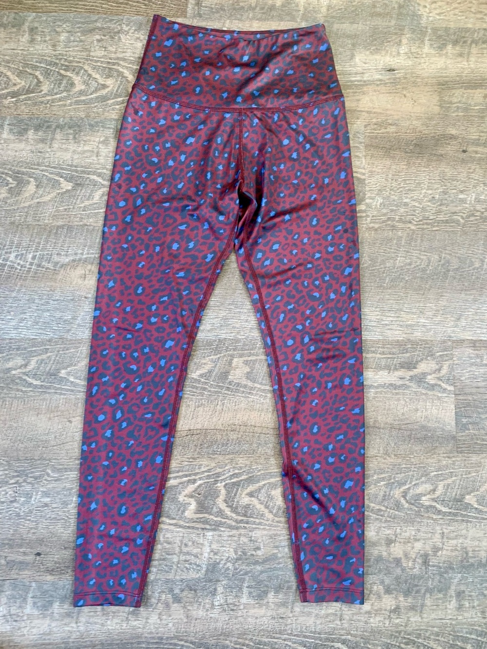 Women’s Beyond Yoga  High-Waist Burgundy & Blue Leopard Print Leggings